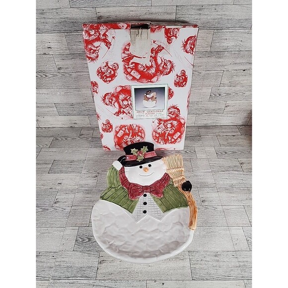 Vintage Fitz and Floyd OMNIBUS "Snowman Gentleman" Christmas Platter 13" Holiday - Picture 1 of 8